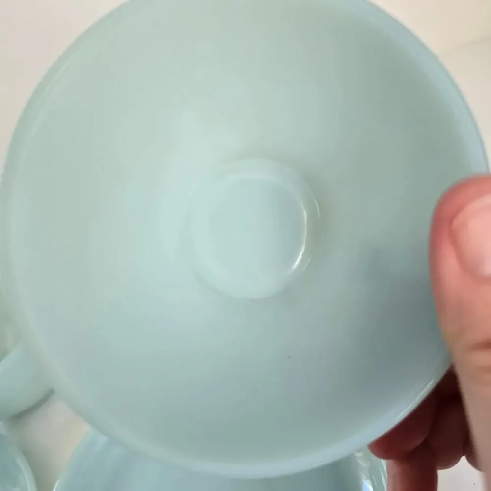 Vintage Fire King Cups Saucers Turquoise Milk Glass Limited 1956-58 Mid Century